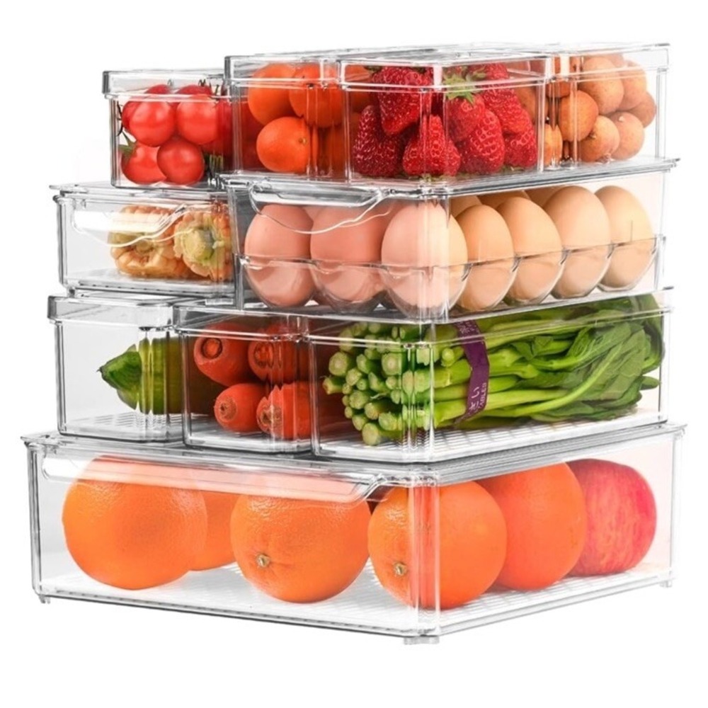 12-pack Stackable Fridge Organizer with 5 liners, Refrigerator Organizer Bins...